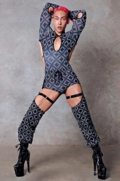 CXIX 119 Chaps - Black Print -Rad Store monogram chaps black fashion polewear dancewear poledance