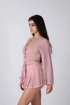 REV ACTIV Mesh Wrap Blouse - Pink -Rad Store pink mesh pleasure set 3 0e640359 0e5b 4f51 8de9 d6f66e7c3b6d
