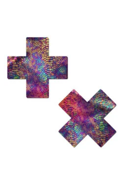 Rad Store 11 Pastease Cross Nipple Pasties - Neon Rainbow Snake Print