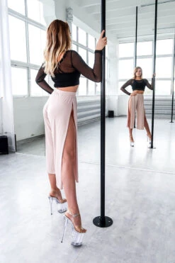 REV ACTIV Sensual Flow Pants (with Leg Slit) - Beige -Rad Store spodnieexoticsensualnudeside