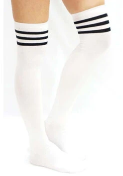 Lunalae Thigh High Socks - White/Black -Rad Store white sock black stripe side